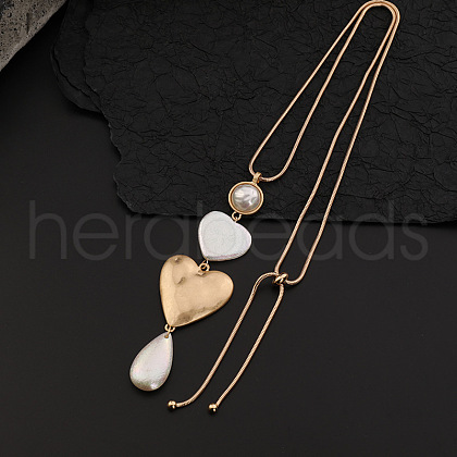 Heart & Teardrop Alloy Plastic Imitation Pearl Pendant Slider Snake Chain Long Necklaces for Women WG79394-02-1