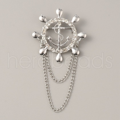 Naval Style Helm & Anchor Rhinestone Brooch for Men Women JEWB-WH0030-01P-1