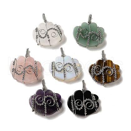 Natural & Synthetic Mixed Gemstone Copper Wire Wrapped Pendants G-K338-07P-1