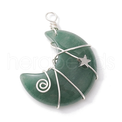 Natural Green Aventurine Copper Wire Wrapped Pendants PALLOY-JF02686-03-1
