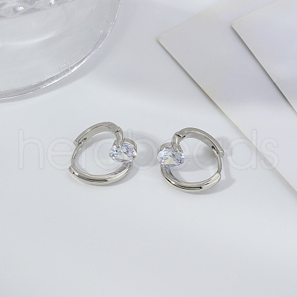 Brass Clear Cubic Zirconia Flat Round Hoop Earrings WK3788-2-1