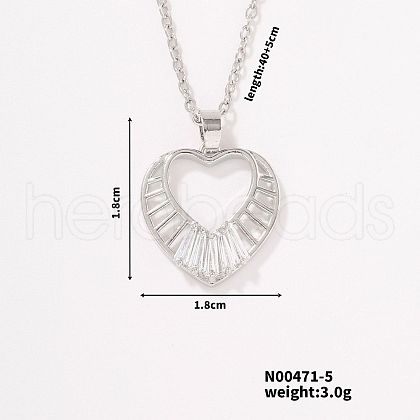 Fashionable and Elegant Brass Pave Clear Cubic Zirconia Heart Pendant Necklaces for Women LE2728-1-1