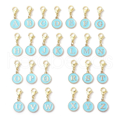 26Pcs Flat Round with Letter A~Z Alloy Enamel Pendant Decorations HJEW-JM02563-1