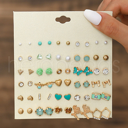 30Pairs Alloy & Plastic Imitation Pearl & Rhinestone Stud Earring Sets WGF62EF-05-1