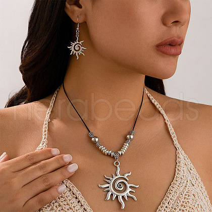 Sun Alloy & Wax Cord Pendant Necklaces & Dangle Earrings Sets WGE6850-01-1