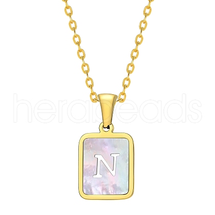 Shell Rectangle Pendant Initial Necklaces PW-WGEBFCF-14-1