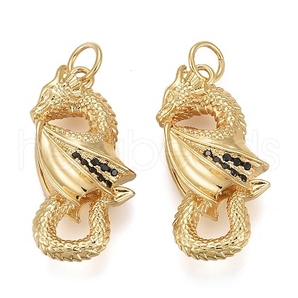 Brass Micro Pave Black Cubic Zirconia Pendants X-KK-F821-39G-1