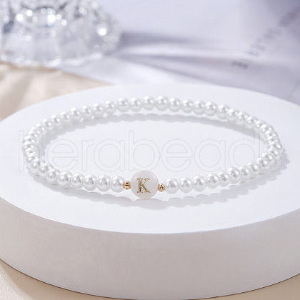 Plastic Pearl Round Beaded Stretch Bracelets for Women WGC81DB-11-1