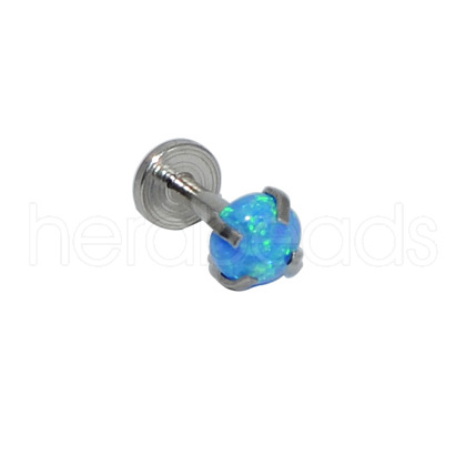 304 Stainless Steel Deep Sky Blue Synthetic Opal Internally Threaded Labrets For Women Men WGF4990-94-1