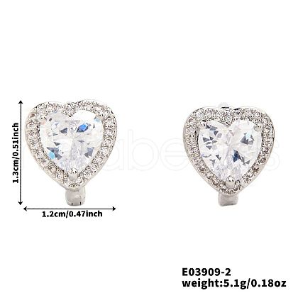Fashionable Brass Clear Cubic Zirconia Heart Hoop Earrings JH8466-2-1