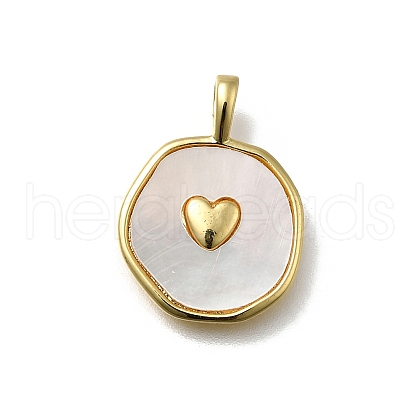 Brass Pave Natural Shell Pendants KK-C090-47G-1
