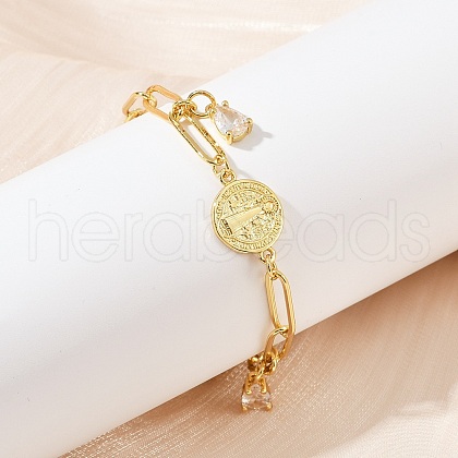 Rack Plating Teardrop Brass Micro Pave Cubic Zirconia Charm Bracelets BJEW-L702-01G-1