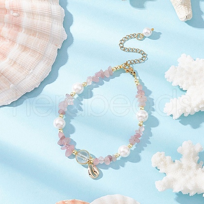 Natural Rose Quartz & & Quartz Crystal Chip Beaded Bracelsets BJEW-JB11917-03-1