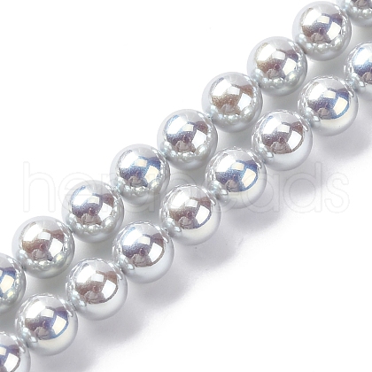 UV Plating Pearlized Glass Pearl Beads Strands GLAA-F128-01A-T12-1