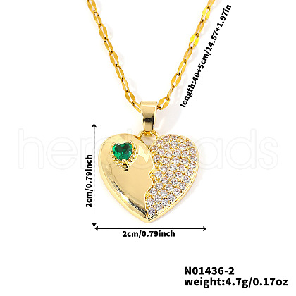 Brass Pave Cubic Zirconia Heart Pendant Necklaces for Women UC6021-2-1
