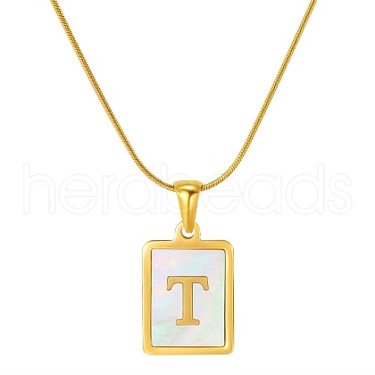 Stainless Steel Snake Bone Chain Alphabet Necklace with Shell Pendant WD3660-20-1