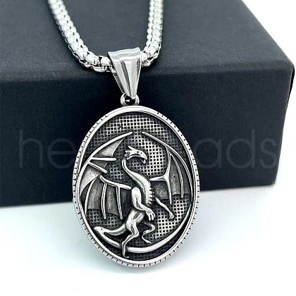 Nordic Viking Retro Stainless Steel Dragon Pendant Necklaces for Men AS6339-1