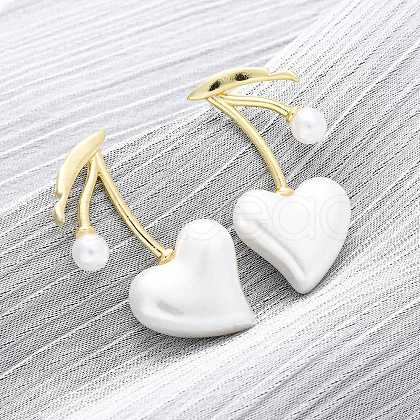 Cherry Brass Stud Earrings EJEW-V017-01B-G-1