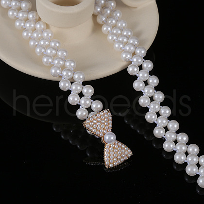 Alloy & Acrylic Imitation Pearl Beaded Elastic Chain Belts WG979C0-05-1