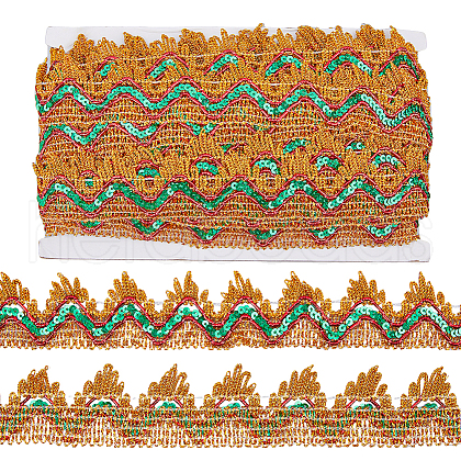 13M Sequin Polyester Wavy Lace Ribbon OCOR-WH0090-037A-1