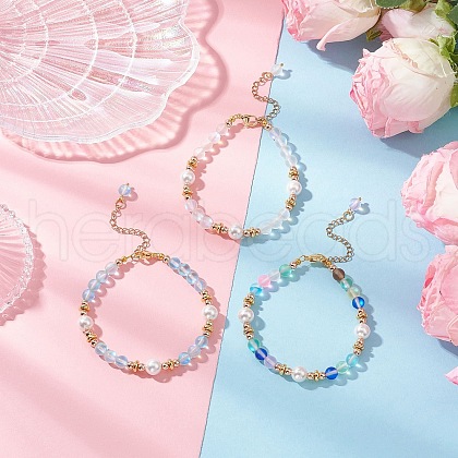 3Pcs Synthetic Moonstone Round Beaded Bracelets for Women BJEW-JB11915-1