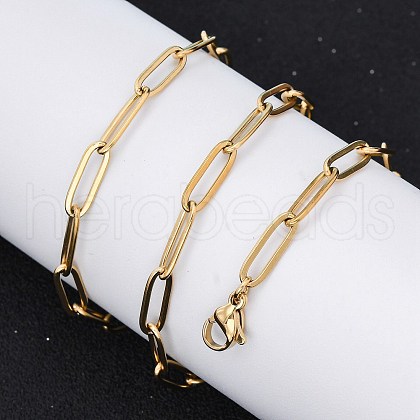 304 Stainless Steel Paperclip Chain Necklaces NJEW-U026-12G-1