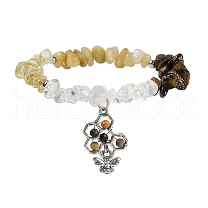 Natural Gemstone Chip Beaded Stretch Bracelets BJEW-JB11193-02-1