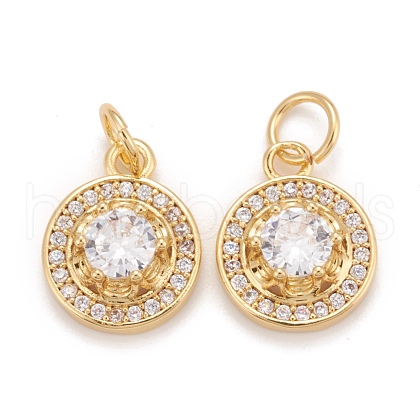 Brass Micro Pave Clear Cubic Zirconia Charms KK-Z023-11G-1