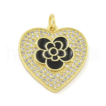 Rack Plating Heart with Flower Brass Micro Pave Clear Cubic Zirconia KK-Z053-23G-01-1