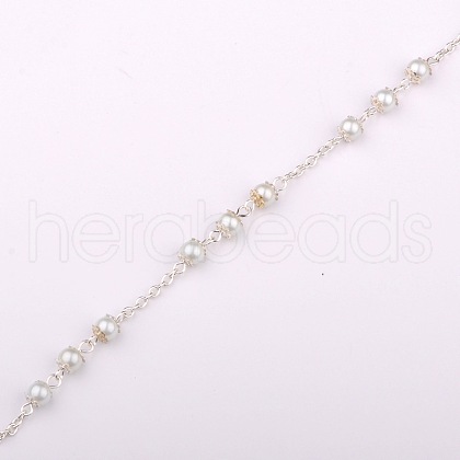 Handmade Round Glass Pearl Beads Chains for Necklaces Bracelets Making AJEW-JB00056-01-1