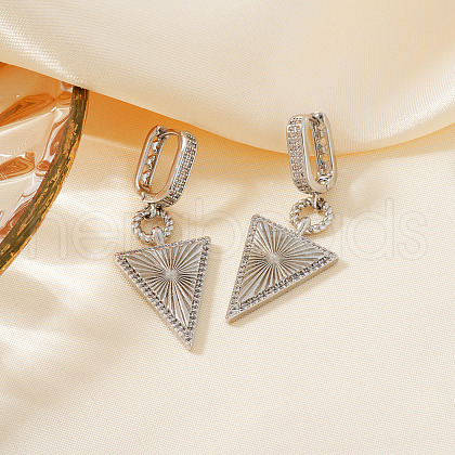Elegant Brass Clear Cubic Zirconia Triangle Hoop Earrings IH4301-1-1
