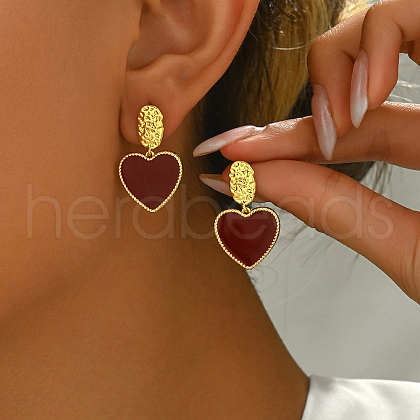 Exquisite Brass Heart Dangle Stud Earrings KG8789-1