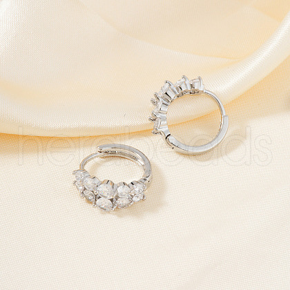 Brass Clear Cubic Zirconia Flat Round Hoop Earrings PR2276-2-1