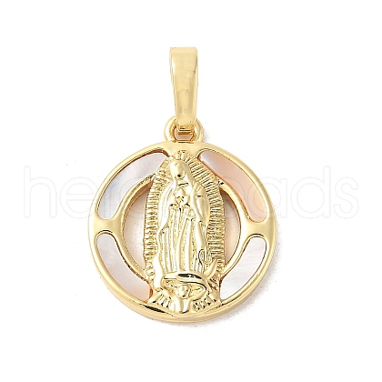 Brass Pave Natural White Shell Pendants KK-S522-06B-G-1