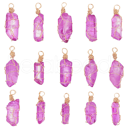 15Pcs Dyed Natural Quartz Crystal Pendants PALLOY-AB00129-1