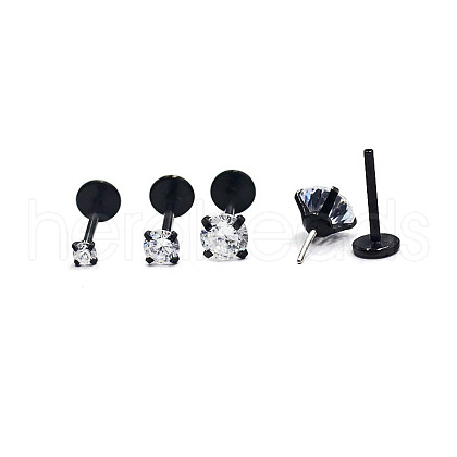 Stainless Steel Clear Cubic Zirconia Threadless Labret Stud WG18B1C-07-1