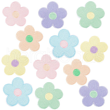 Macaron Color 5-Petal Flower Shape Iron on/Sew on Computerized Embroidery Polyester Clothing Patches DIY-WH0401-62-1