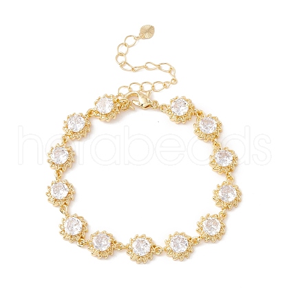 Clear Cubic Zirconia Sun Link Chains Bracelet BJEW-I301-11G-1
