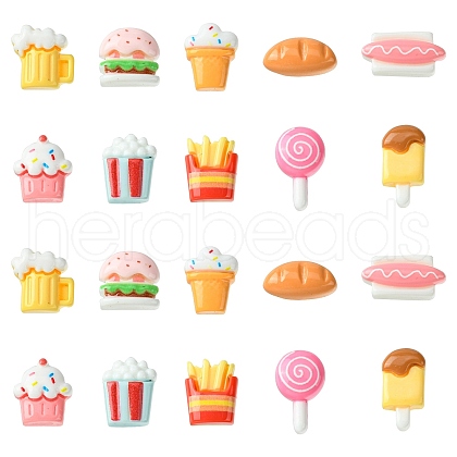 100Pcs 10 Styles Opaque Resin Imitation Food Cabochons RESI-CJ0003-64-1