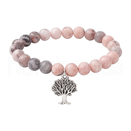 8mm Round Natural Zebra Jasper Beaded Stretch Bracelets BJEW-JB10434-1
