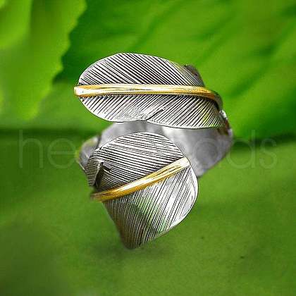 Feather Zinc Alloy Cuff Rings FS-WGF6BB1-01-1