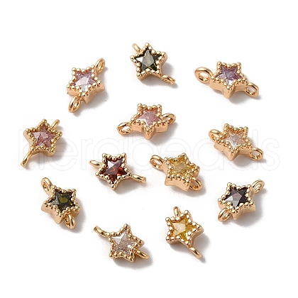 Brass Pave Glass Connector Charms KK-C062-027G-1
