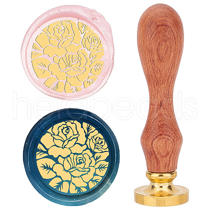 Brass Wax Seal Stamp with Wood Handle AJEW-WH0412-0007-1