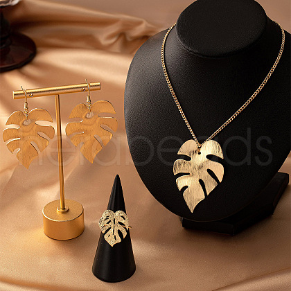 Leaf Alloy Dangle Earrings & Pendnat Necklaces & Rings Sets FS-WG696EC-01-1
