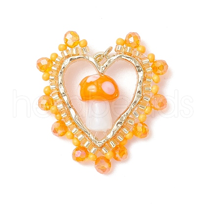 Mushroom Handmade Lampwork with Grade A Round Glass Seed Beads and Rack Plating Alloy Open Back Bezel Pendants and Electroplate Glass Beads Pendants PALLOY-MZ00689-02-1