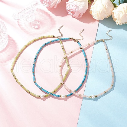 3Pcs 3 Styles Round Shell Pearl & Dyed Natural Magnesite & Pink Aventurine & Chinese Southern Jade Heishi Beaded Necklaces NJEW-JN05300-1