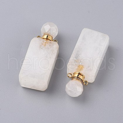 Faceted Natural Quartz Crystal Openable Perfume Bottle Pendants G-P435-C-01G-1