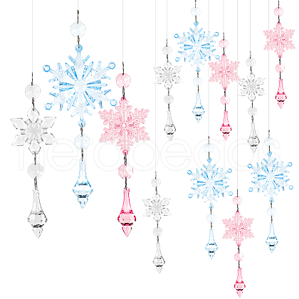 SOFPLATE 9Pcs 9 Styles Christmas Acrylic Snowflake Pendant Decorations HJEW-SP0001-05-1