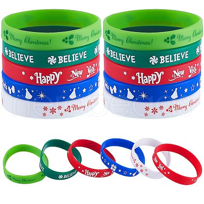 CREATCABIN 30Pcs 5 Colors Christmas Themed Silicon Cord Bracelets BJEW-CN0001-08-1