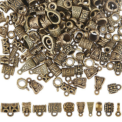 SUNNYCLUE 200Pcs 10 Styles Tibetan Style Tube Bails FIND-SC0009-25AB-1